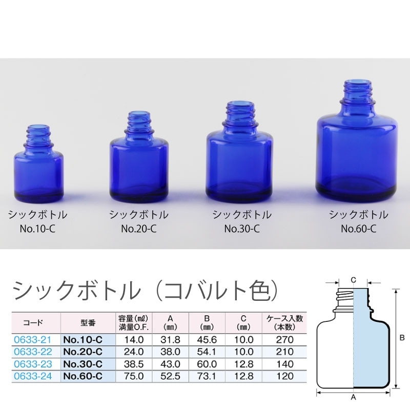 0633-22 シックボトルNo.20-Cコバルト色 20mL用 (210個入)