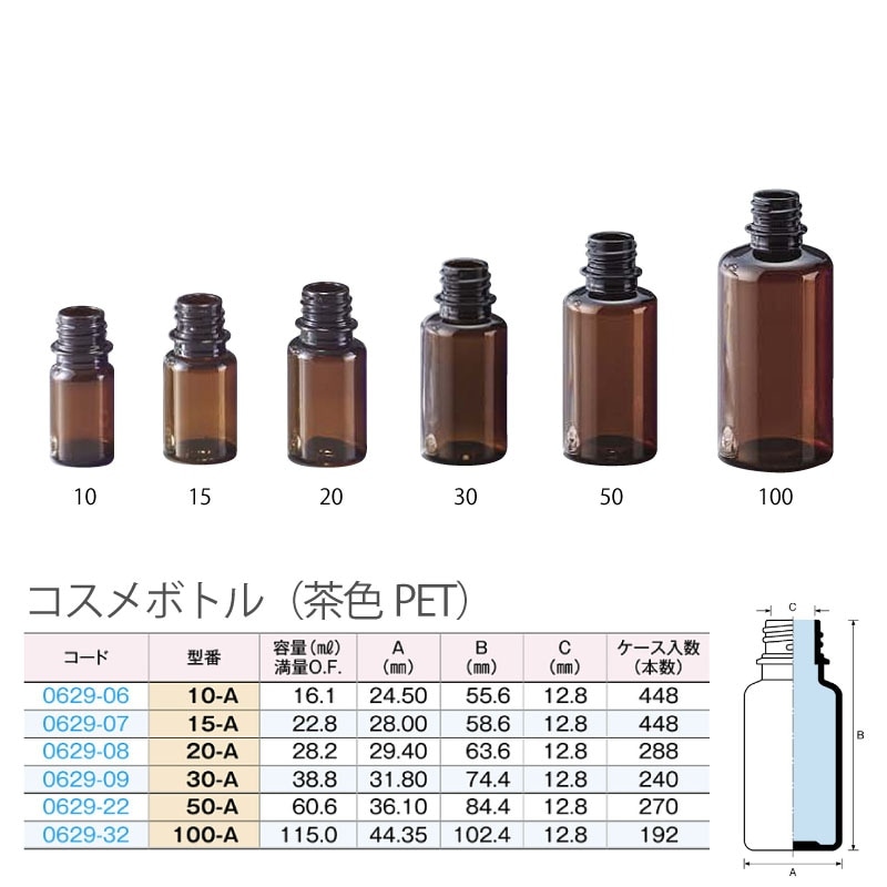 0629-07 コスメボトル15-A茶色 15mL用 (448個入)