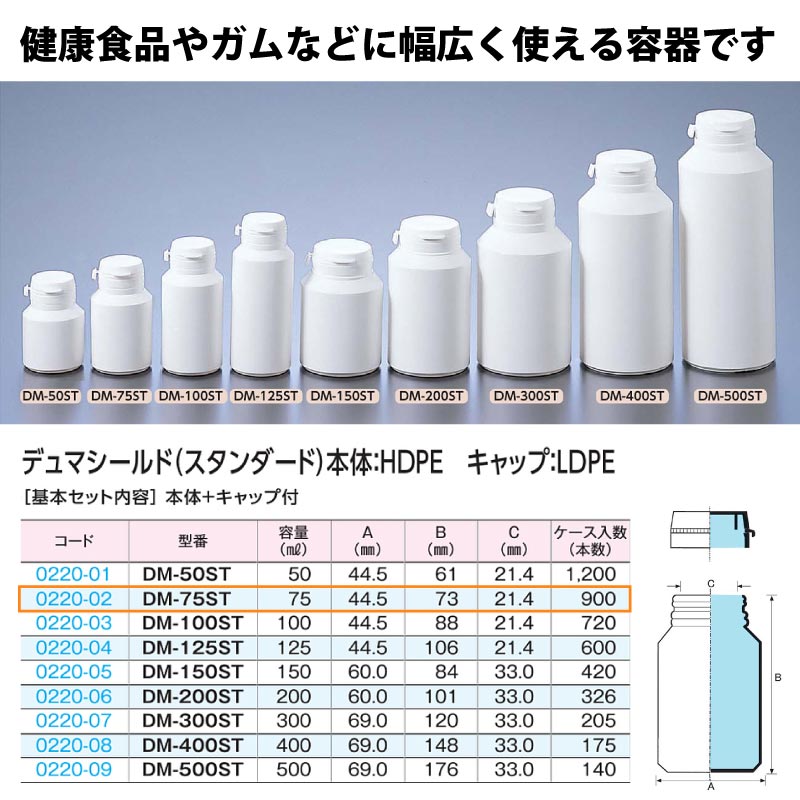 0220-02 デュマシールド・スタンダードDM-75ST …75mL用 (900個入)