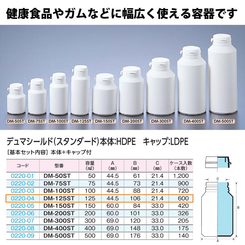 0220-04 デュマシールド・スタンダードDM-125ST …125mL用 (600個入)