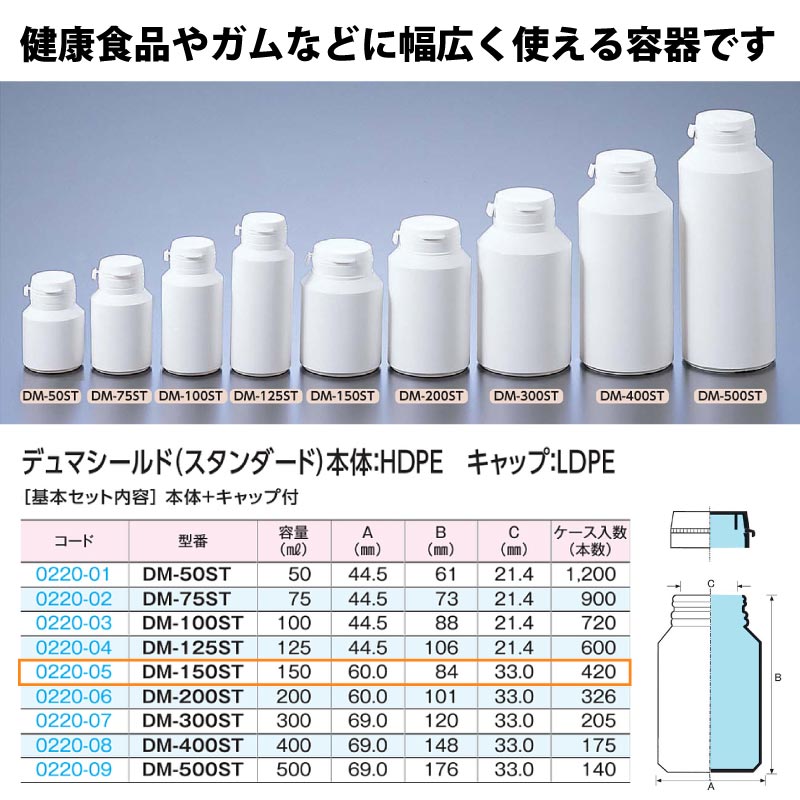 0220-05 デュマシールド・スタンダードDM-150ST …150mL用 (420個入)