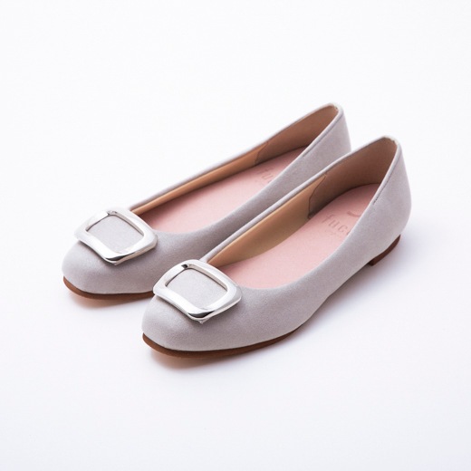 ビックバックル付きスクエアフラットパンプス GRY/S