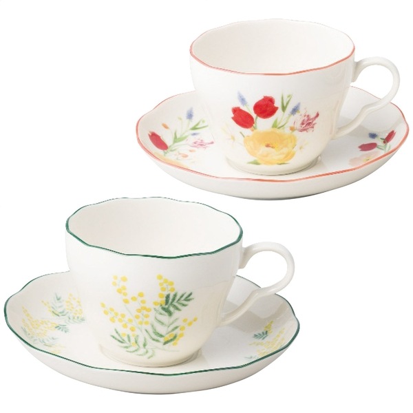 日比谷花壇 ペアカップ＆ソーサーセット(ミモザ・チューリップ)