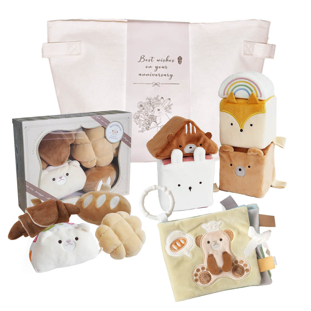 【2月下旬再入荷予定】もちっとラトルとふわふわおもちゃの3点セット[amanoppo]出産祝い