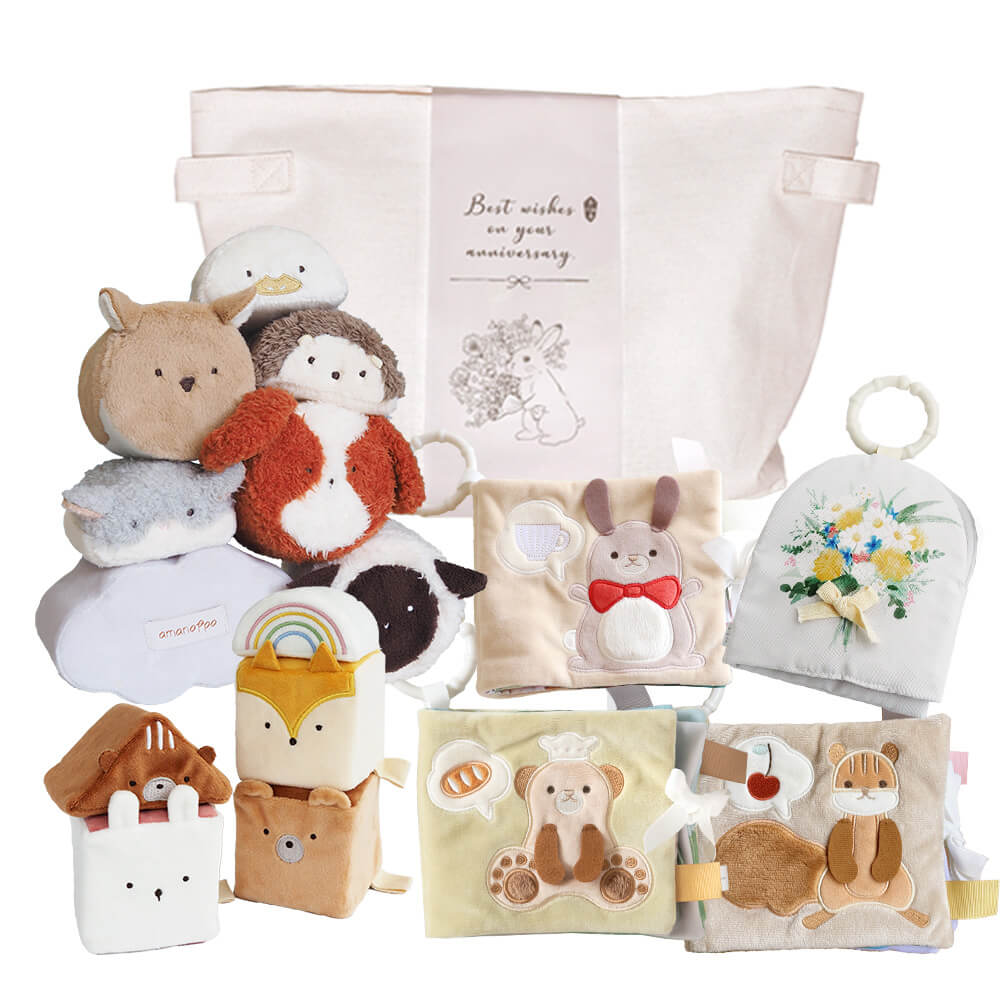 布絵本とふわふわおもちゃのセット[amanoppo]出産祝い