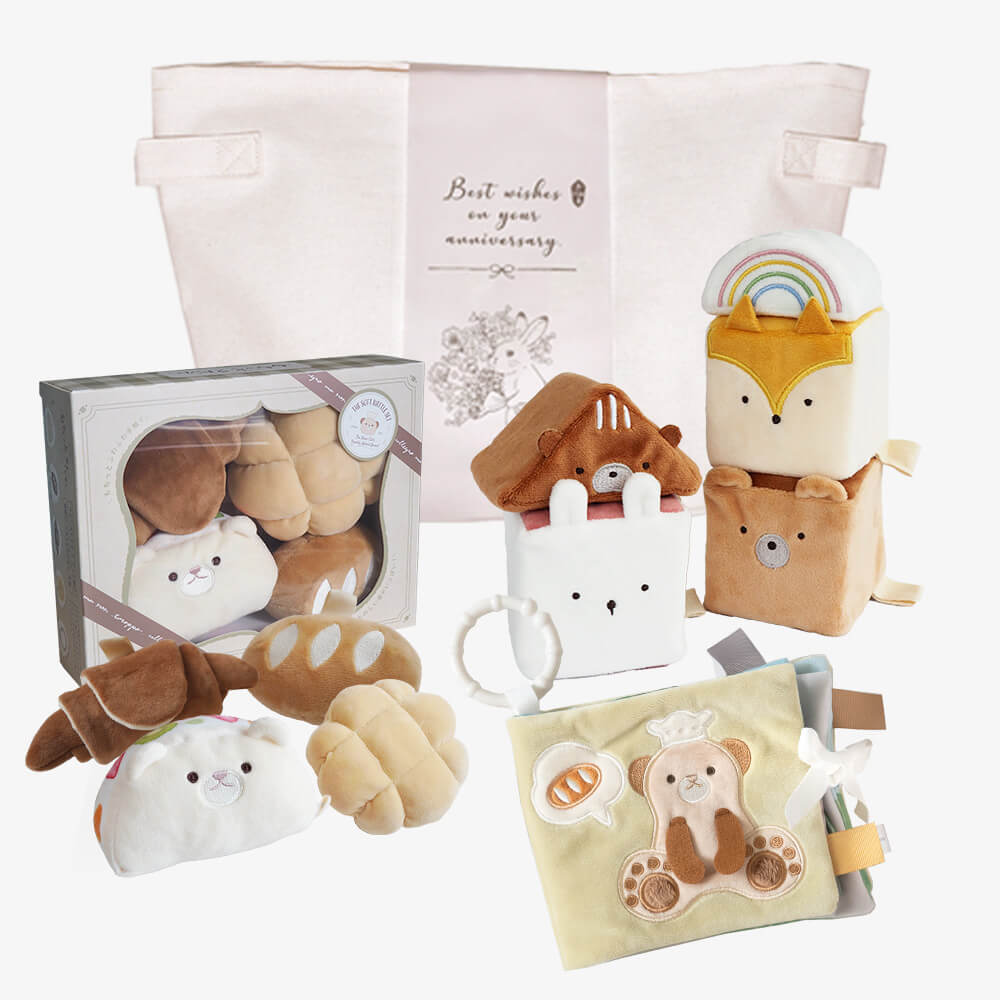 もちっとラトルとふわふわおもちゃの3点セット[amanoppo]出産祝い