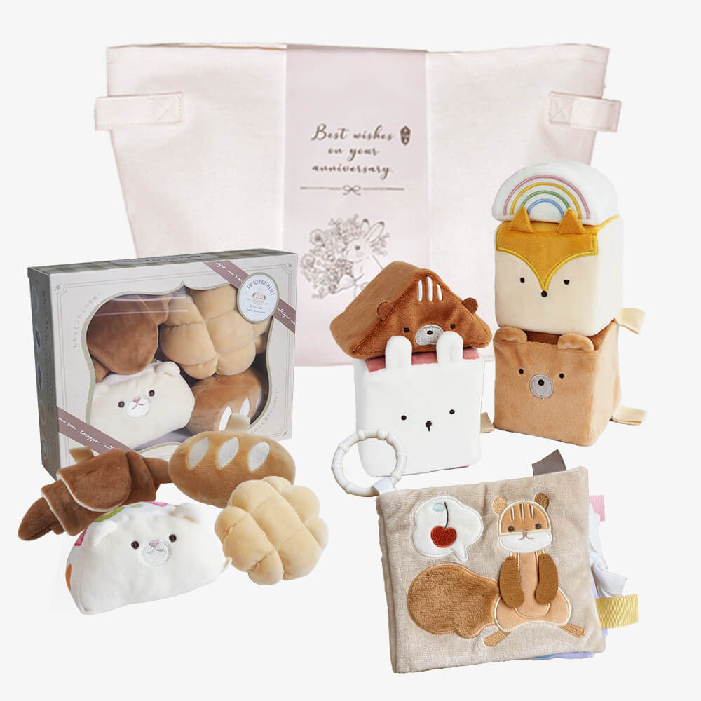 もちっとラトルとふわふわおもちゃの3点セット[amanoppo]出産祝い