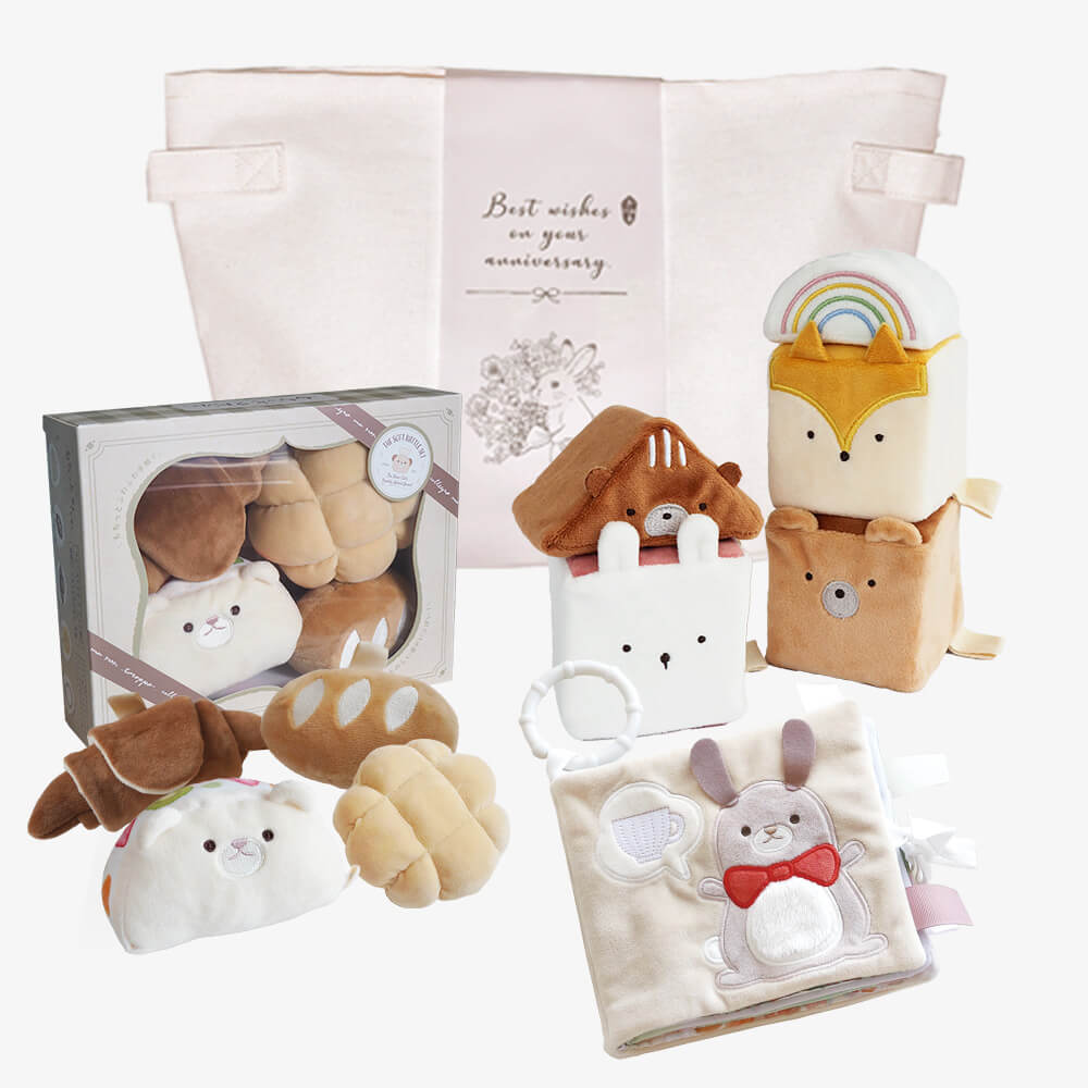 もちっとラトルとふわふわおもちゃの3点セット[amanoppo]出産祝い