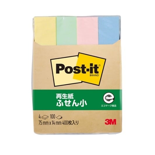 3M ポストイット 再生紙ふせん 混色 75×14mm 100枚×4入り 560RP-K 付箋 スリーエム