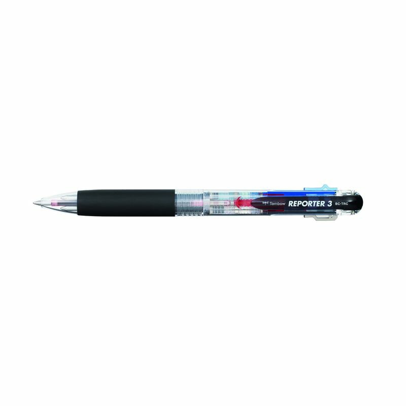 トンボ鉛筆 3色ボールペン リポーター3 透明 BC-TRC20 ボールペン 多色 ノック式