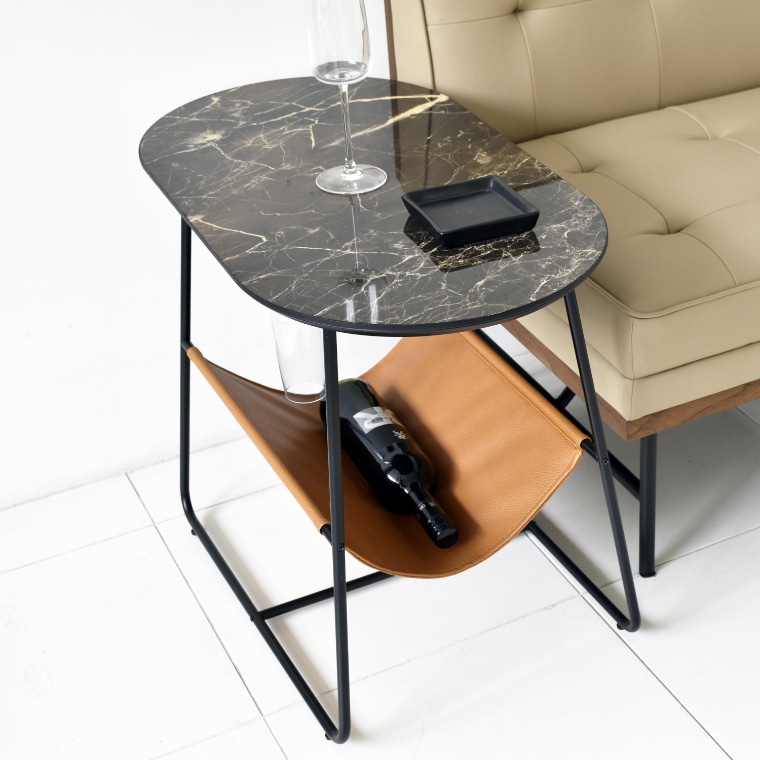 サイドテーブル ラフト ワインラック グラスホルダー ソファサイド ベッドサイド ナイトテーブル ミニテーブル 収納付き ブラック ホワイト