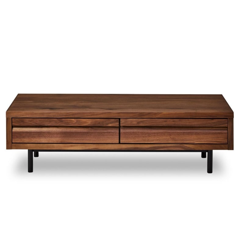 センターテーブル ヨウロウ　引き出し付　ウォールナット　ウレタン塗装　ブラックスチール脚・台輪脚