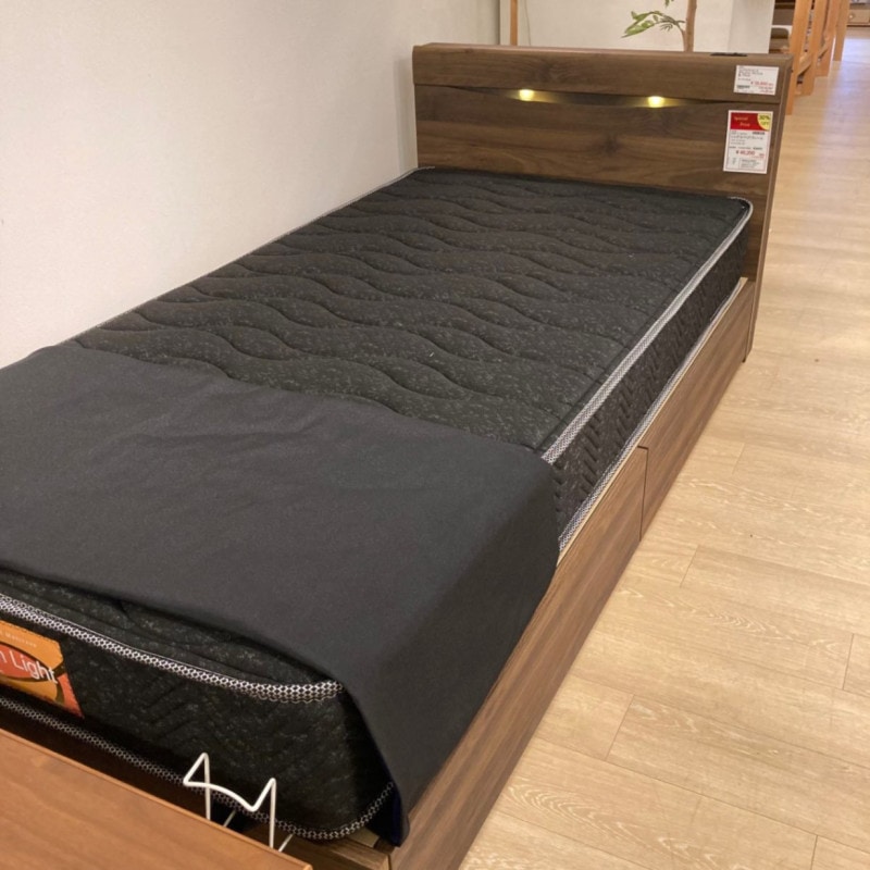 【H展示特価】　シングルサイズベッドフレーム サクヤ 引き出し付　ダークブラウン