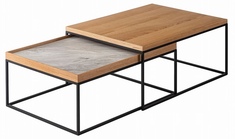 リビングテーブル　form　F3-112　ラムズテーブル　石目調・オーク/ナチュラル色・ブラック色　スチール ブラック脚