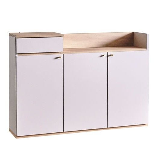 薄型キャビネット　Lithe(リス)　グレージュ/ナチュラル木目　ちょこっと置ける　A4サイズ収納引出　ルーター・モデム収納　