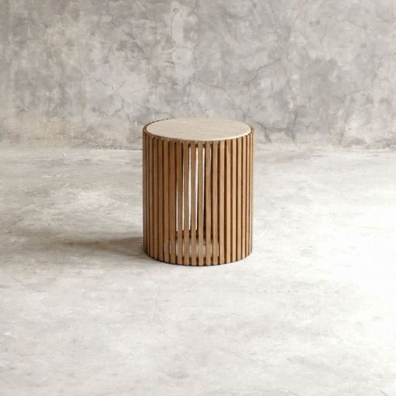 【ELEMENTS CONCEPT】Round Side Table Eastwood（イーストウッド）　直径40cm　大理石/チークウッド　ジャパンディ