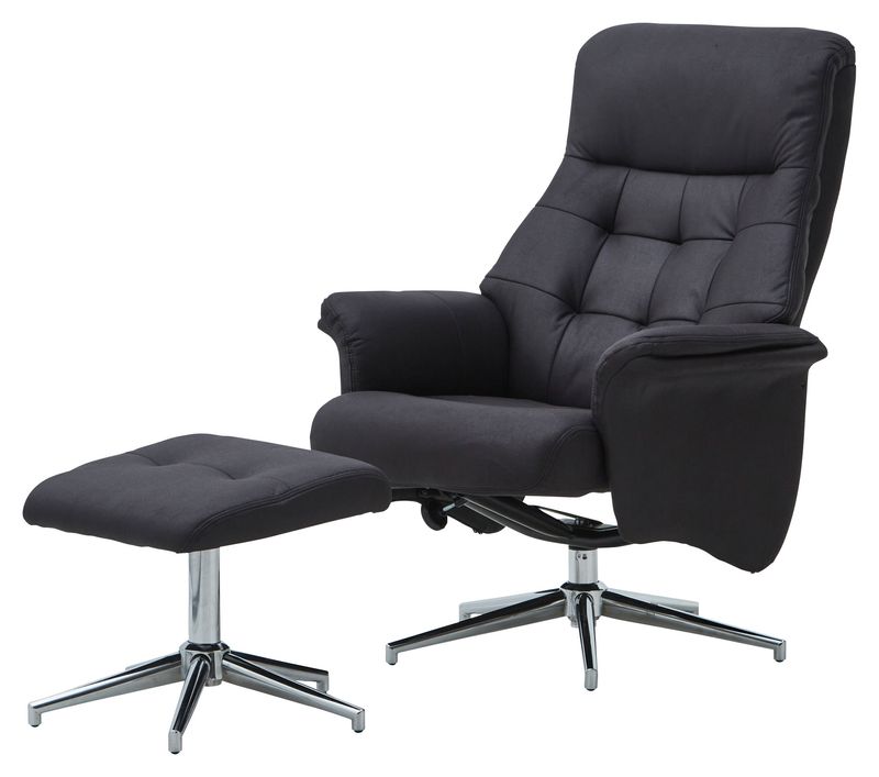 オットマン付きリクライナー　ドルフィン　角度調整機能　レザーファブリック：ブラック色　ファブリック：グリーン色・ダークグレー色