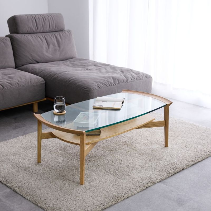 リビングテーブル　ルーラ　幅110cm　オーク無垢/強化ガラス