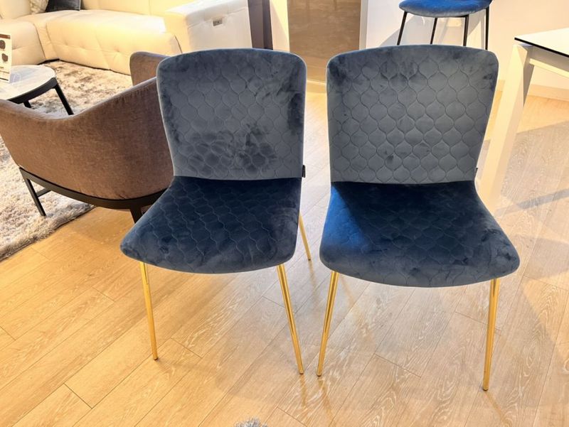 【展示現品アウトレット】　ダイニングチェア　LOVE　CS1885-A　calligaris カリガリス　4脚セット　脚：P175(ブラス)/シート：S0J(オーシャンブルー)