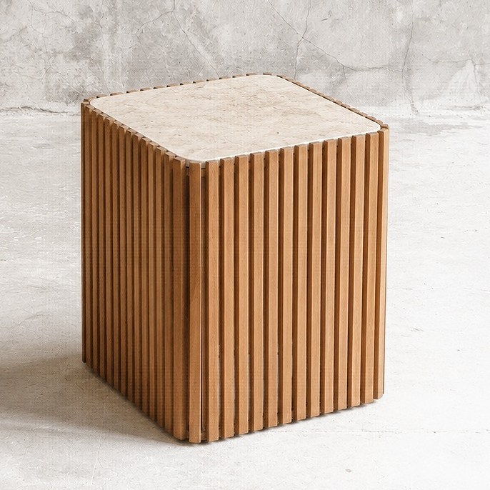 [新商品]【ELEMENTS CONCEPT】Square Side Table Eastwood（イーストウッド）　幅40cm　大理石/チークウッド　ジャパンディ