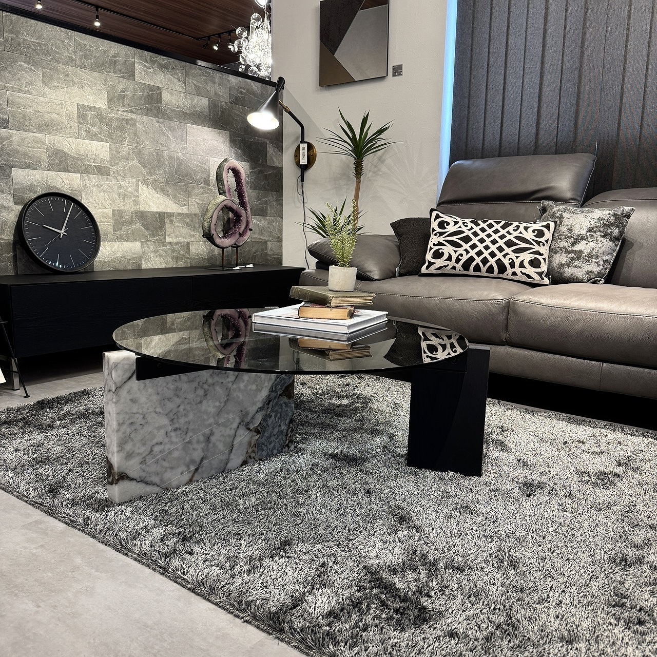 展示品■songdream■ロヴィーゴ■ガラス■天然石■オーク■リビングテーブル songdream】ROVIGO（ロヴィーゴ）リビングテーブル | テーブル,ロー