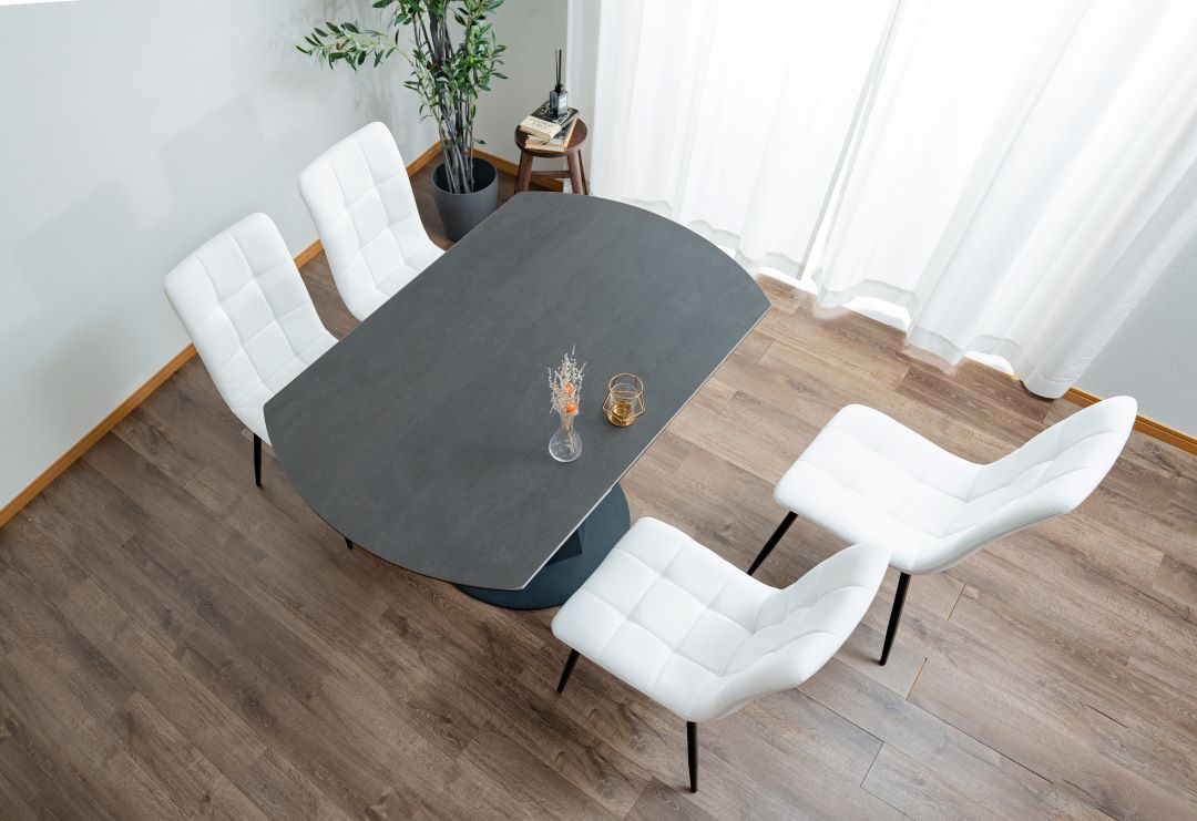 セラミック天板】変形ダイニングテーブル レバンテ 長方形型⇒正円 幅