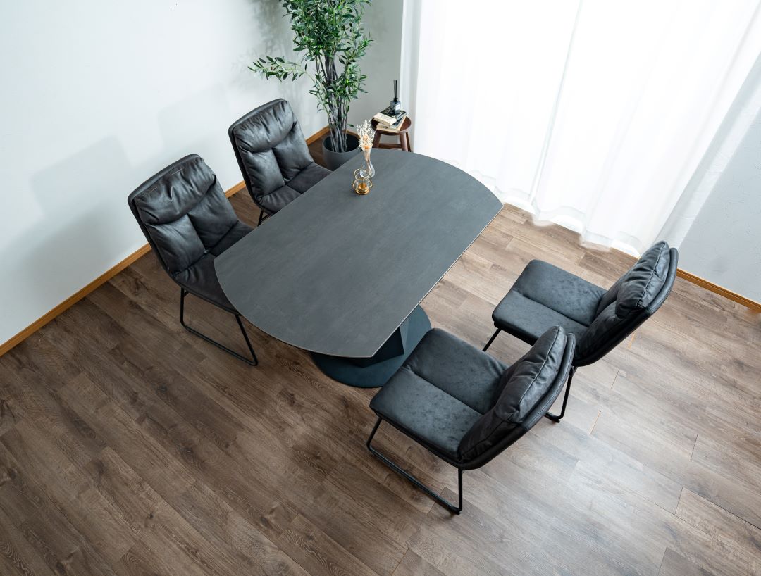 セラミック天板】変形ダイニングテーブル レバンテ 長方形型⇒正円 幅