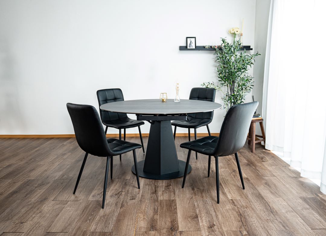 セラミック天板】変形ダイニングテーブル レバンテ 長方形型⇒正円 幅