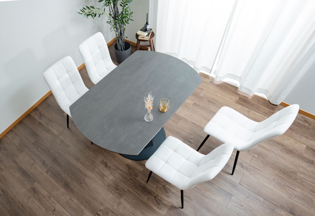 セラミック天板】変形ダイニングテーブル レバンテ 長方形型⇒正円 幅