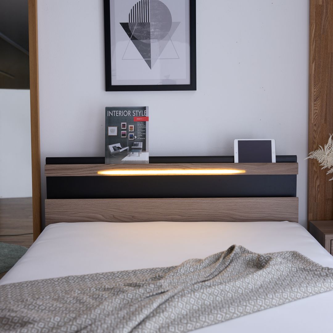 ベッドフレーム　ノーチェ　クィーンサイズ　LED照明付き　BOXタイプ　GG色/DGY色