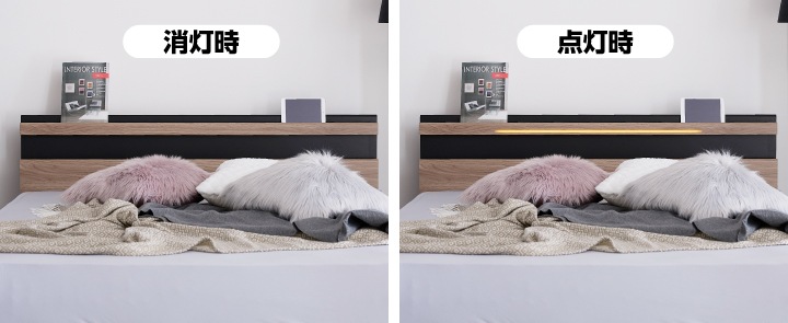 ベッドフレーム　ノーチェ　クィーンサイズ　LED照明付き　BOXタイプ　GG色/DGY色