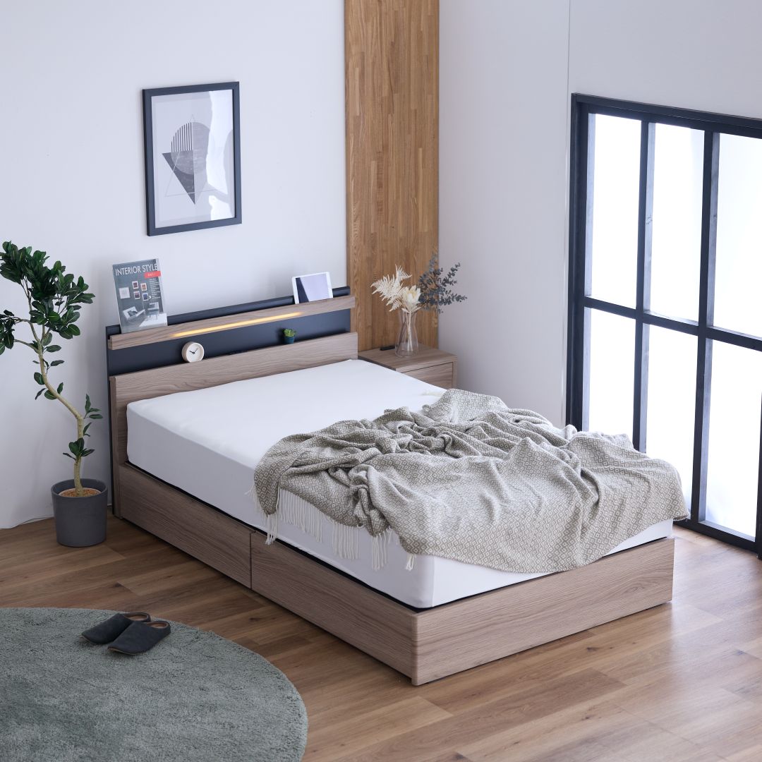 ベッドフレーム ノーチェ クィーンサイズ LED照明付き BOXタイプ GG色