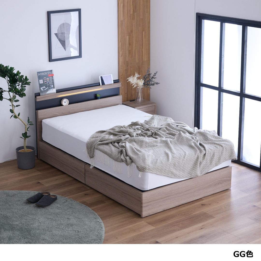 ベッドフレーム　ノーチェ　クィーンサイズ　LED照明付き　BOXタイプ　GG色/DGY色