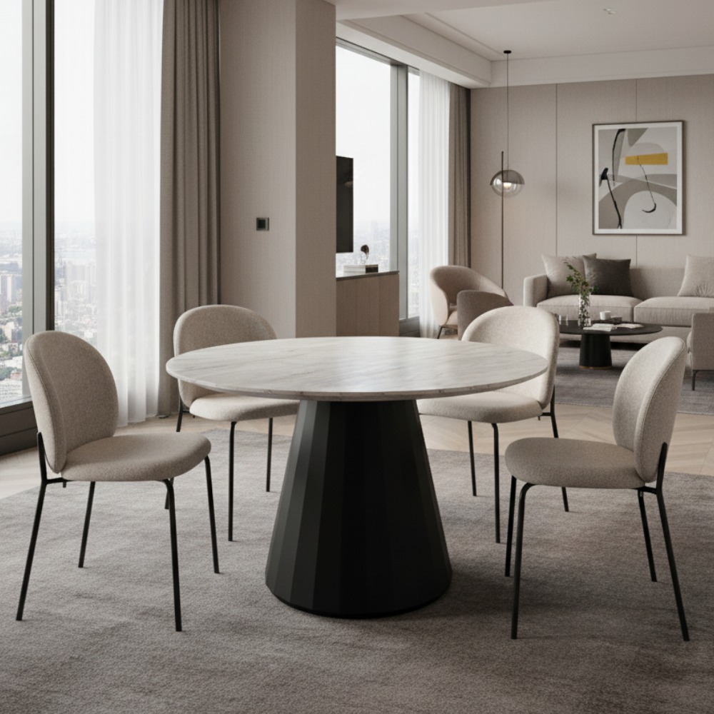 円形ダイニングテーブル　MAR_EA　直径100・110・120cm　メラミン天板/ブラック塗装タイプ