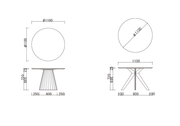 円形ダイニングテーブル　MAR_EA　直径100・110・120cm　メラミン天板/ブラック塗装タイプ