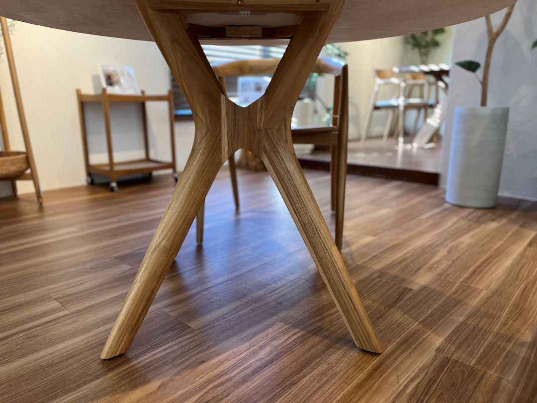 【ELEMENTS CONCEPT】Dining Table　Xavier（ザビエル）　直径120cm　大理石/チークウッド　ジャパンディ