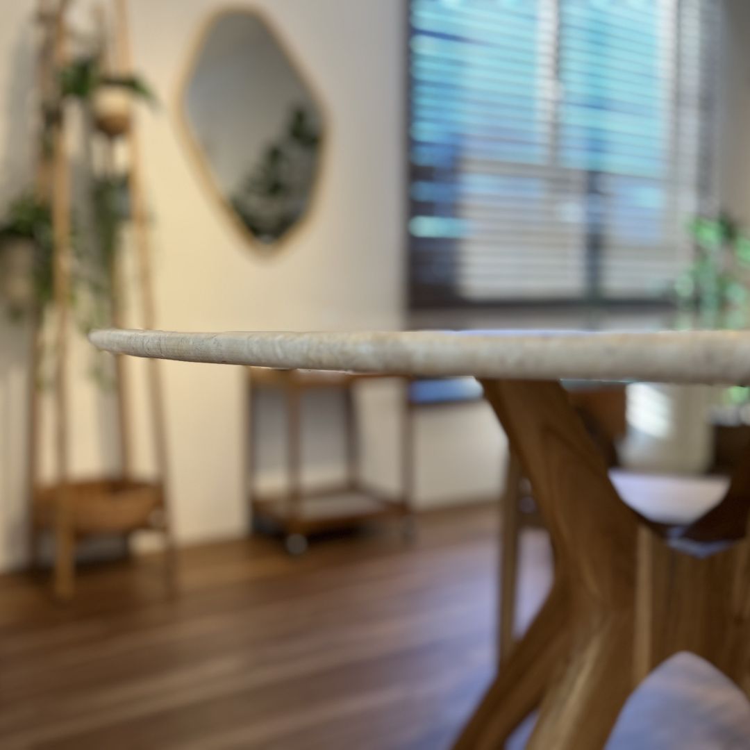 【ELEMENTS CONCEPT】Dining Table　Xavier（ザビエル）　直径120cm　大理石/チークウッド　ジャパンディ