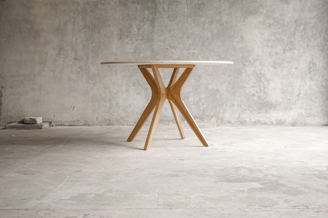 【ELEMENTS CONCEPT】Dining Table　Xavier（ザビエル）　直径120cm　大理石/チークウッド　ジャパンディ