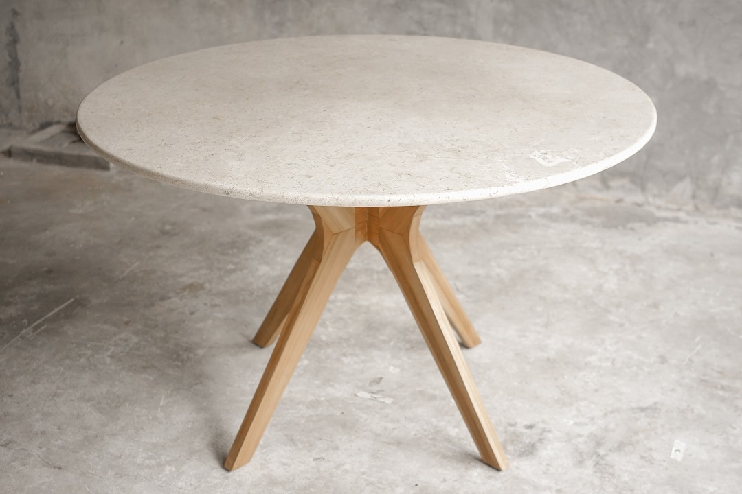 【ELEMENTS CONCEPT】Dining Table　Xavier（ザビエル）　直径120cm　大理石/チークウッド　ジャパンディ