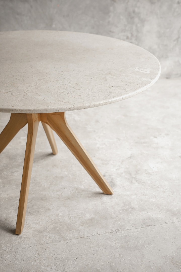 【ELEMENTS CONCEPT】Dining Table　Xavier（ザビエル）　直径120cm　大理石/チークウッド　ジャパンディ