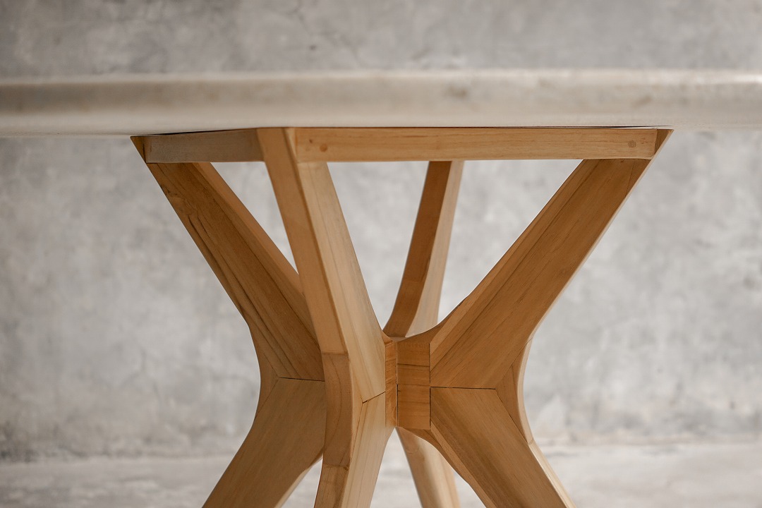 【ELEMENTS CONCEPT】Dining Table　Xavier（ザビエル）　直径120cm　大理石/チークウッド　ジャパンディ