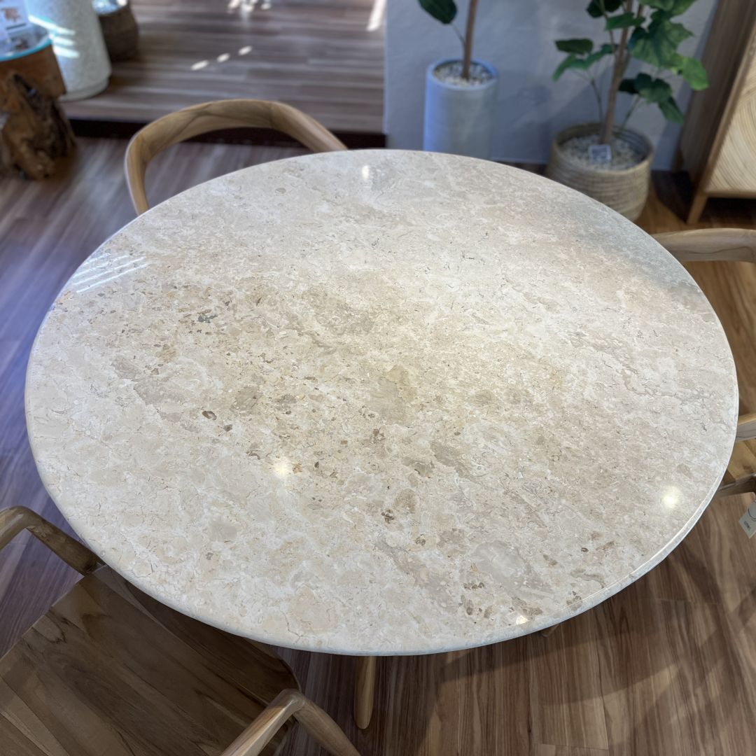 【ELEMENTS CONCEPT】Dining Table　Xavier（ザビエル）　直径120cm　大理石/チークウッド　ジャパンディ