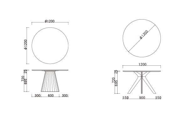 円形ダイニングテーブル　MAR_EA　直径100・110・120cm　オーク突板・ウォールナット突板