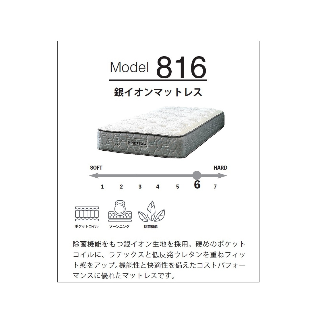 【KINDREAM】銀イオンマットレス JMR-816