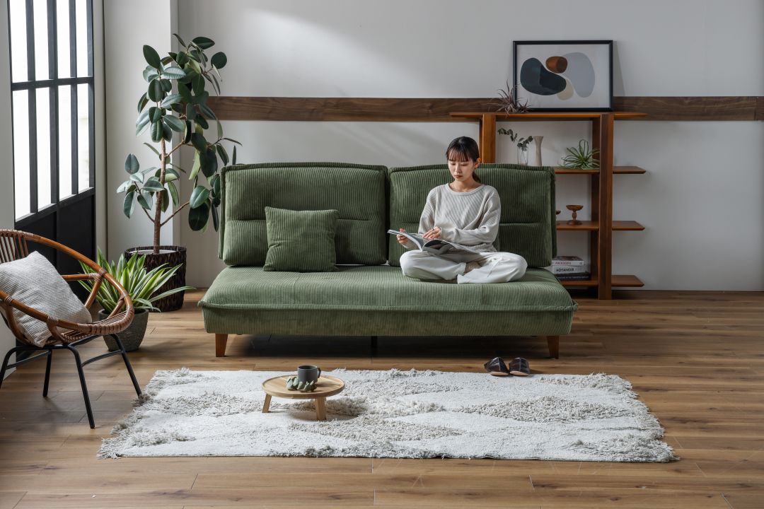 グリーン系ファブリックソファ 3人掛けソファ グランパ ベージュ・ブラウン・グリーンファブリック