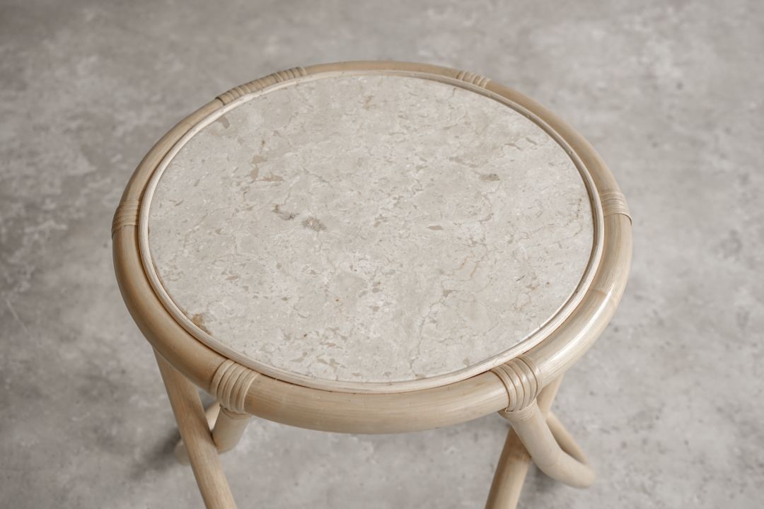【ELEMENTS CONCEPT】Side Table Belize(ベリーズ) 　直径40cm　大理石/ラタン　ジャパンディ
