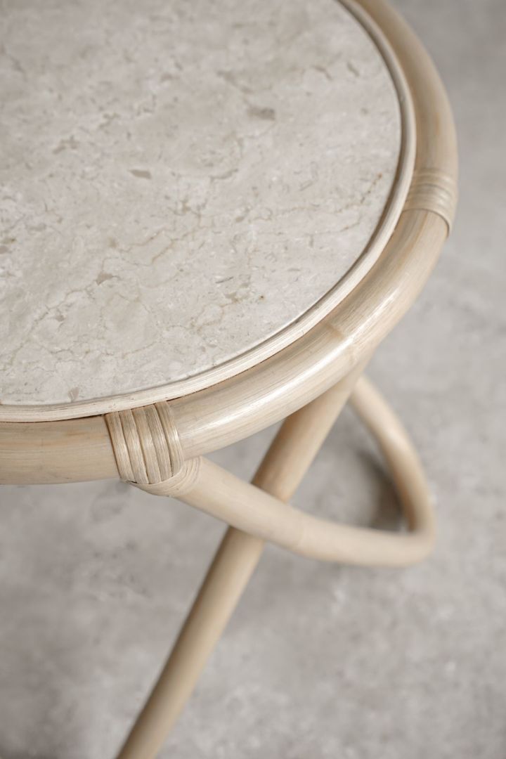 【ELEMENTS CONCEPT】Side Table Belize(ベリーズ) 　直径40cm　大理石/ラタン　ジャパンディ