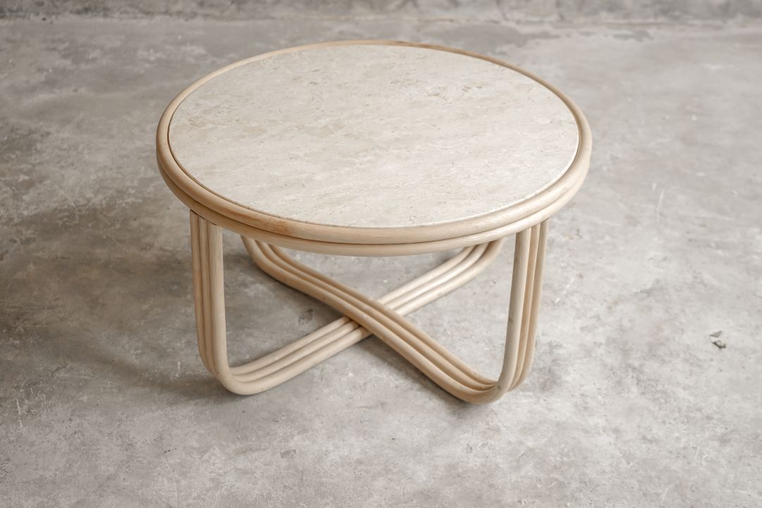 【ELEMENTS CONCEPT】Coffee Table Cali（カリ） 大理石/ラタン　ジャパンディ