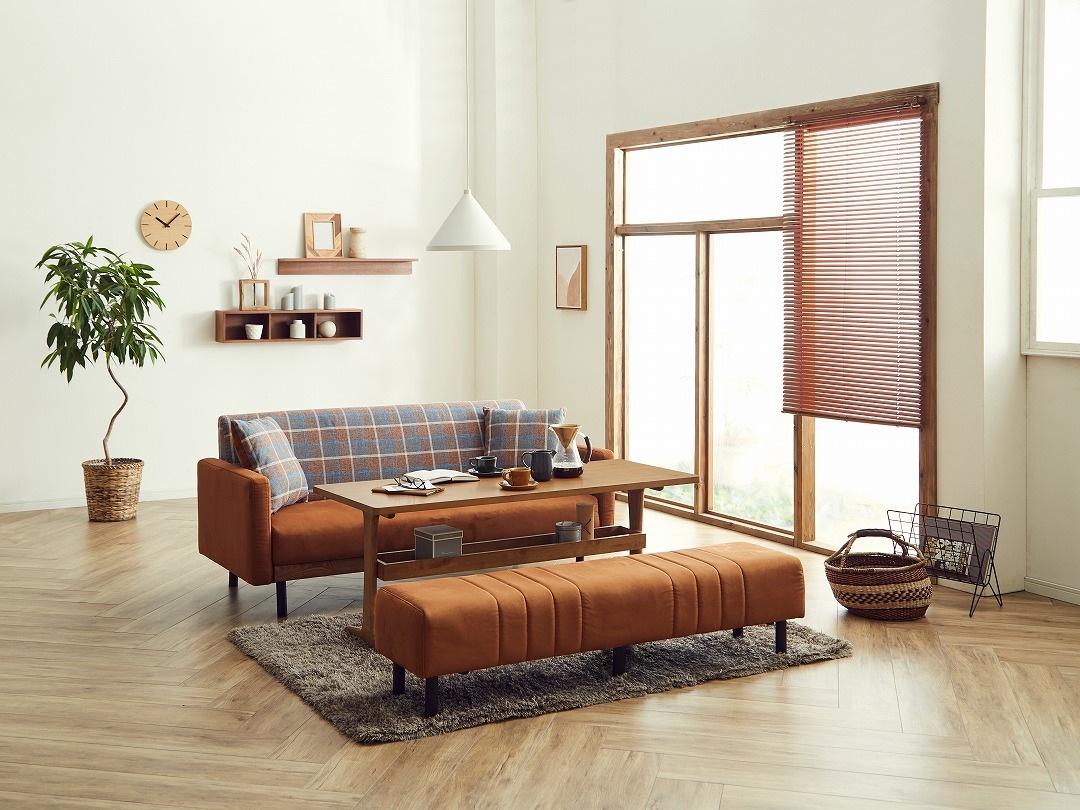 2.5人掛けソファ ラモーン ストライプ柄/チェック柄 ヌバック風