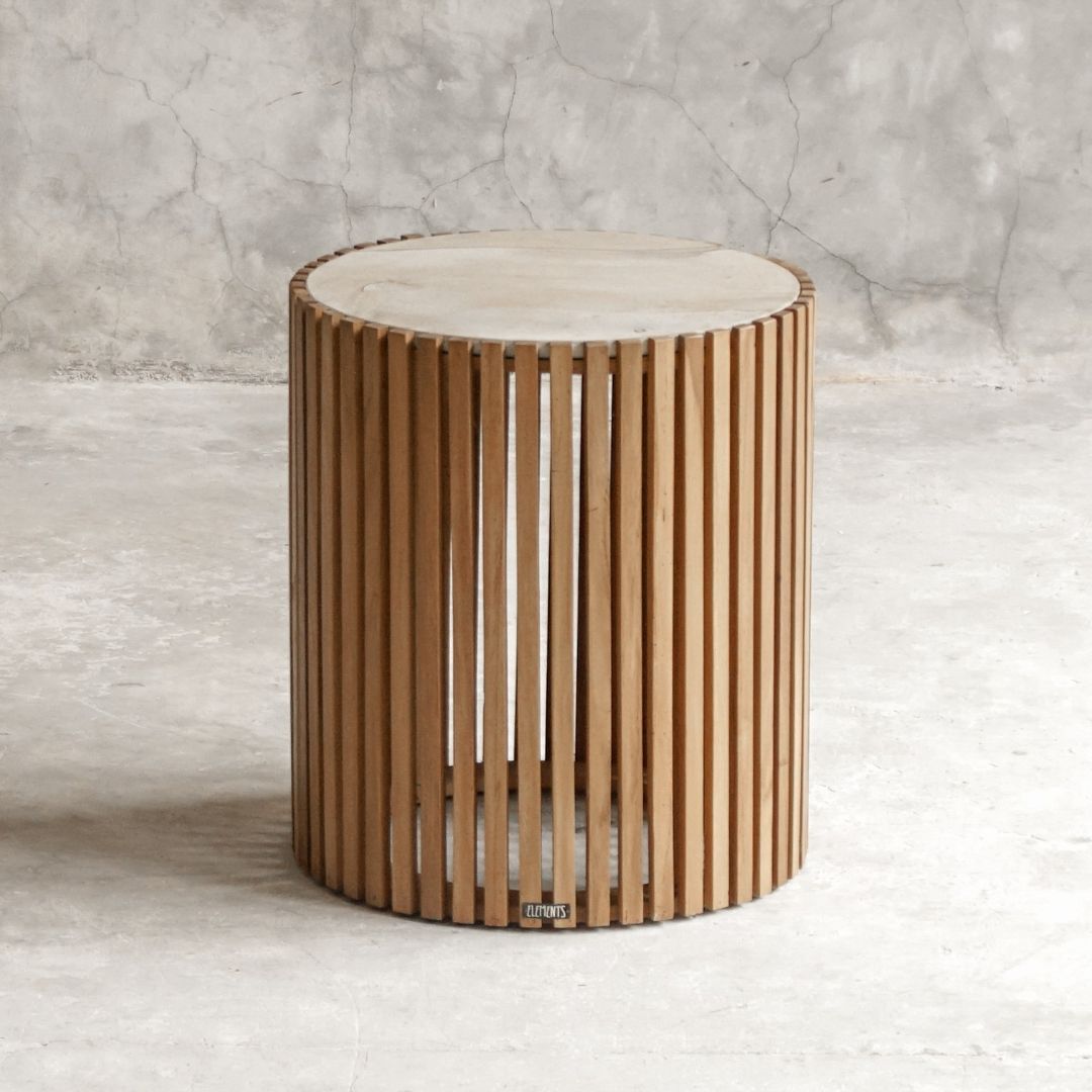 【ELEMENTS CONCEPT】Round Side Table Eastwood（イーストウッド）　直径40cm　大理石/チークウッド　ジャパンディ